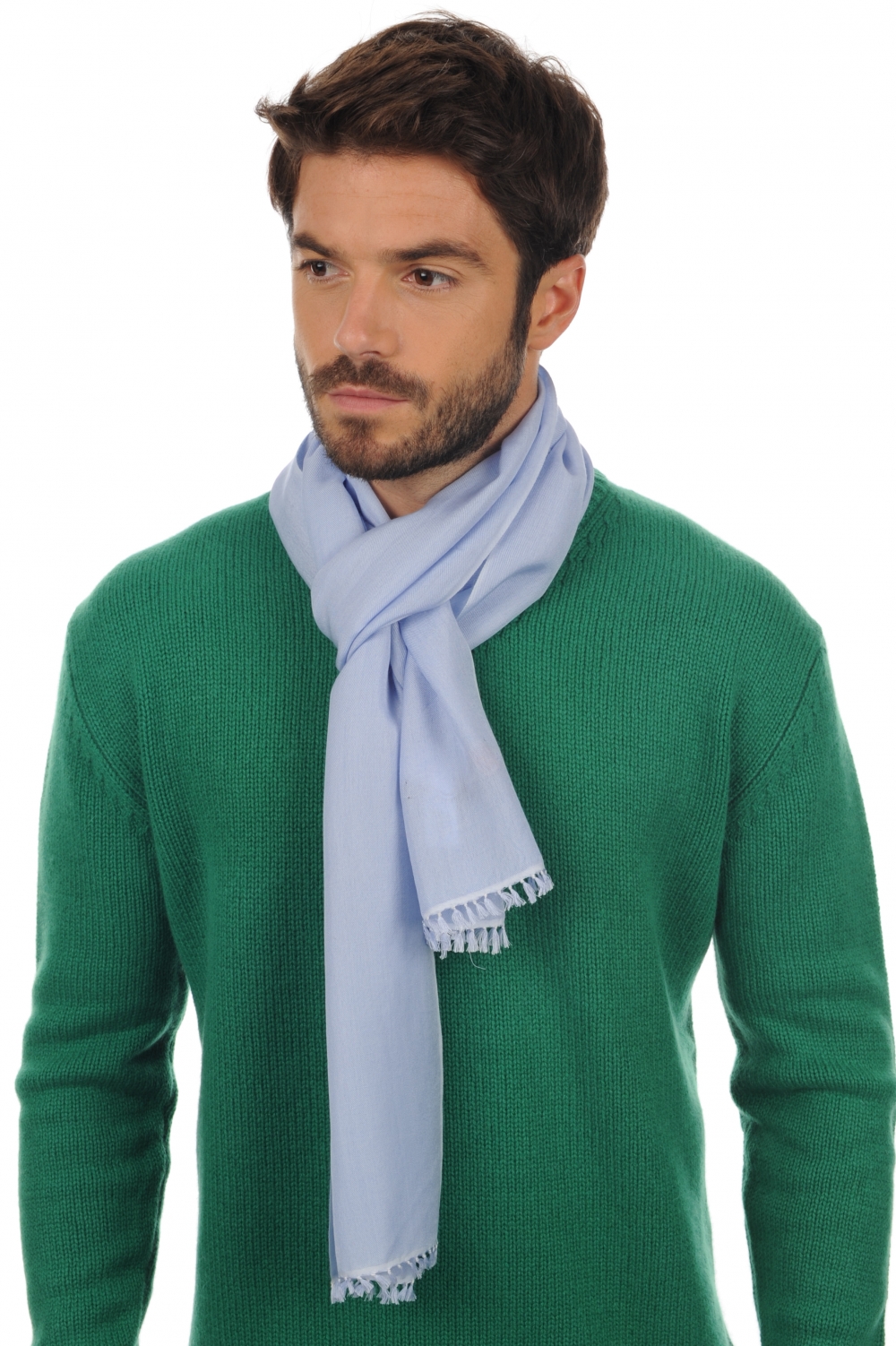 Cashmere & Seta accessori sciarpe foulard scarva cielo 170x25cm